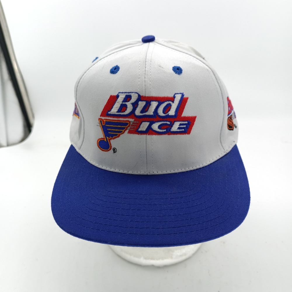 Vintage Bud Ice St Louis Blues Snapback Hat White Blue NHL Hockey Cap 90s #1